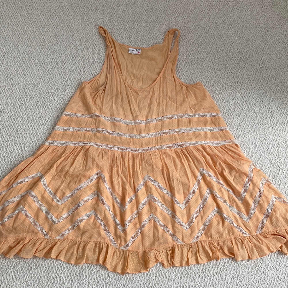 Intimately FP Free People Sherbet Orange White Polka Dot Lace Tunic Dress Size S